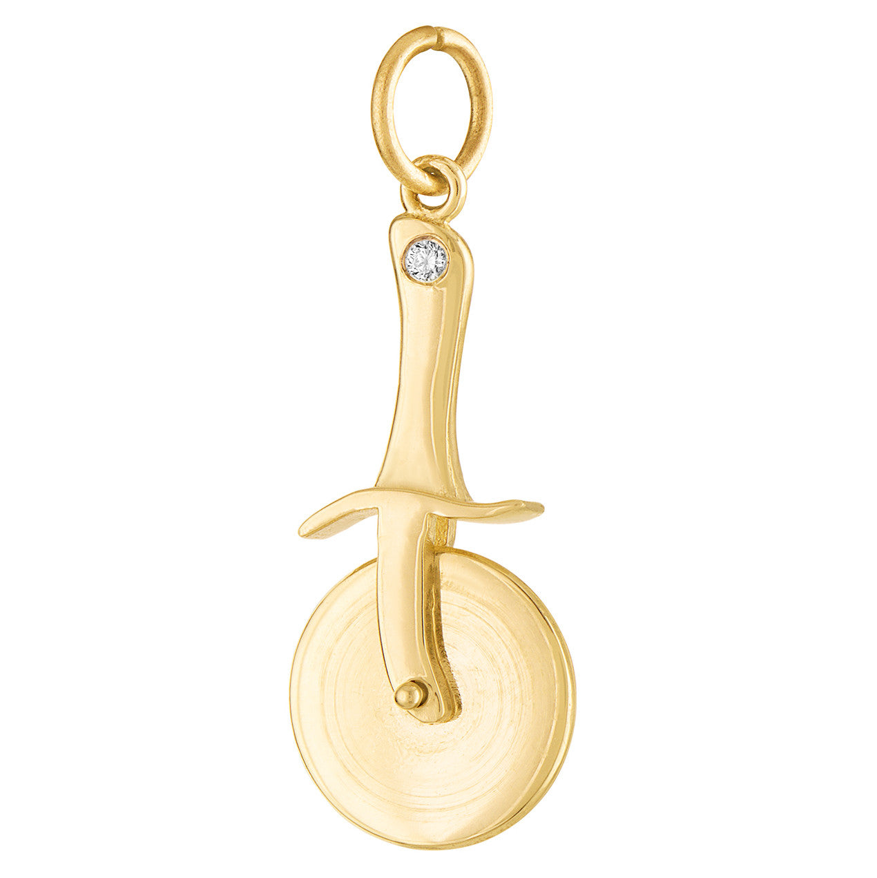 Pizza Cutter with Diamond 14k Gold Charm